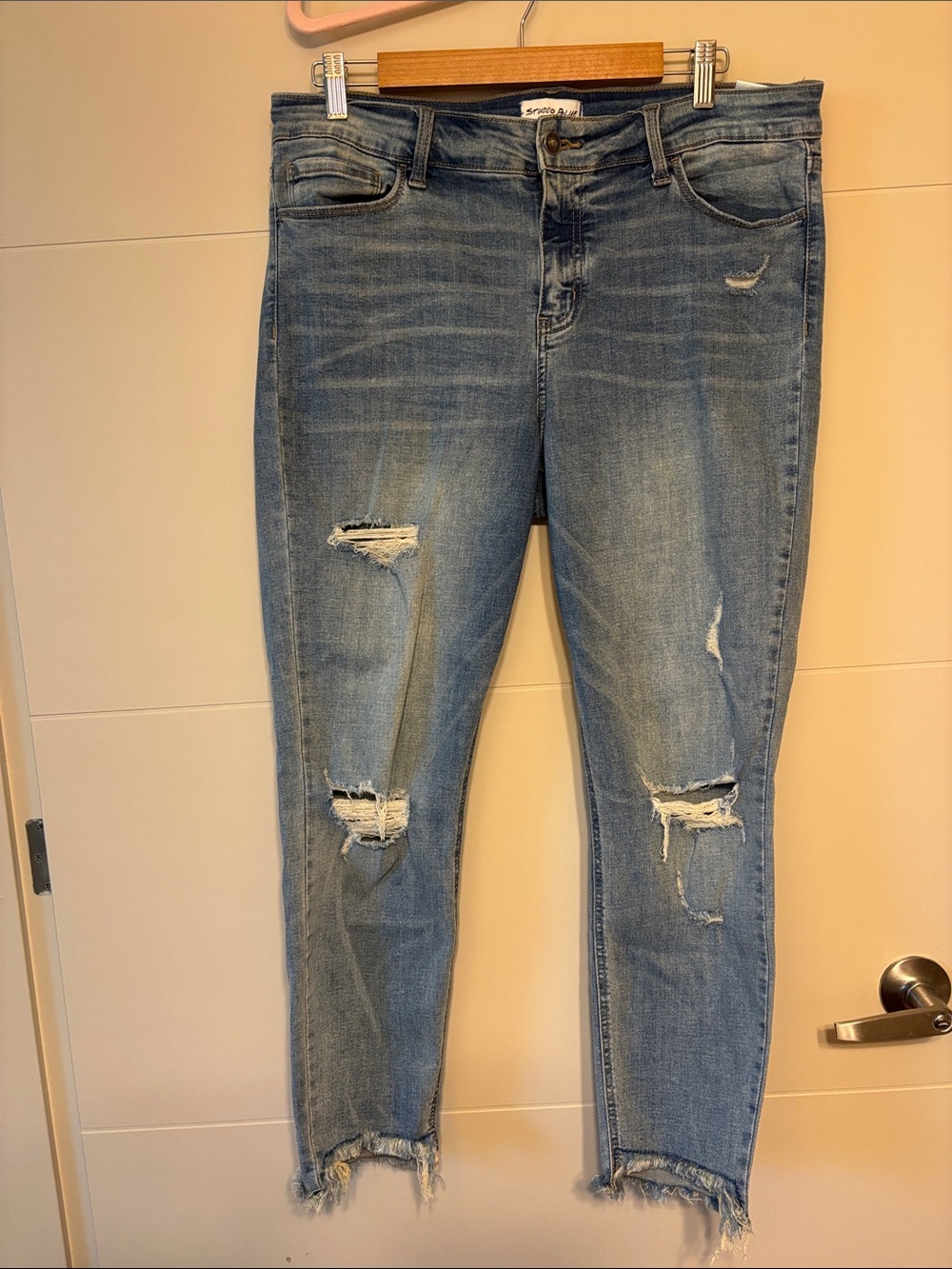 Studio Blue High-Rise Raw Hem Distressed Skinny Jeans